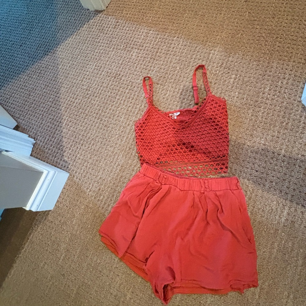 Women's Red Lace Top and Shorts Set